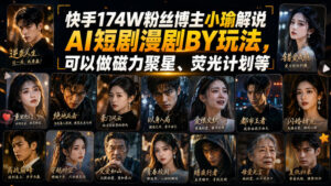 快手174W粉丝博主小瑜解说AI短剧漫剧搬运玩法，可以做磁力聚星、荧光计划等