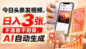 今日头条发视频，日入3张，不露脸不拍摄，AI自动生成
