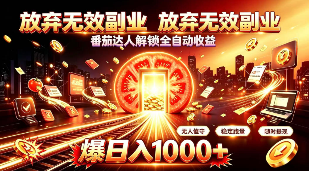 放弃无效副业,番茄达人解锁全自动收益,日入1k+,门槛最低的线上轻资产项目 放弃无效副业,番茄达人解锁全自动收益,日入1k+,门槛最低的线上轻资产项目