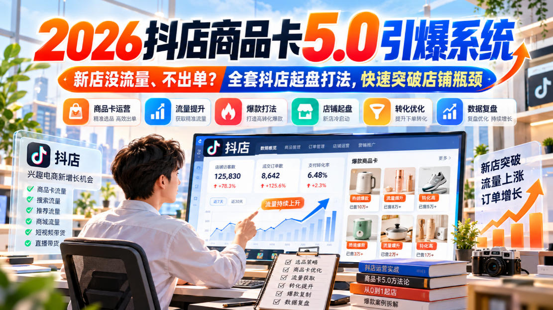 2026抖店商品卡5.0引爆系统,新店没流量、不出单?全套抖店起盘打法,快速突破店铺瓶颈 2026抖店商品卡5.0引爆系统,新店没流量、不出单?全套抖店起盘打法,快速突破店铺瓶颈